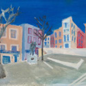 <i>Place Picasso Rue Clement Bel</i> 2020. Oil on board framed in oak. 33.5x 43 cm