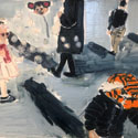 <i>Princess Bubble and Tigerhead</i> 2020. Oil on board framed in oak. 33.5x 43 cm