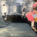 <i>Ballerina and the Cowboy</i> 2020. Oil on board framed in oak. 33.5x 43 cm
