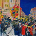 <i>Carnivale Vallauris 2020 Napolean comes to town</i> 2020. Oil on board framed in oak. 33.5x 43 cm