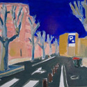 <i>Vallauris Indigo</i> 2020. Oil on marine ply. 32.5 x 49cm