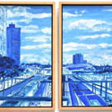 <i>Towards Jolimont Towards the G</i> 2018, oil on board (2 panels) LEFT, 69 x 66