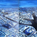 <i>Coode Island 1</i> 2017, oil on board (2 panels), 65 x 52