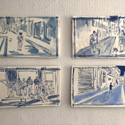 Selection of 4 tiles . Ceramic hand painted tiles 1-10, Vallauris, 2020. Each tile 16.5 x 29 cm