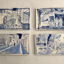 Selection of 4 tiles . Ceramic hand painted tiles 1-10, Vallauris, 2020. Each tile 16.5 x 29 cm