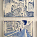 Selection of 2 tiles <i>Two Dogs Avenue de Cannes</i> 2020 and Football, 2020. Ceramic hand painted tiles 1-10, Vallauris, 2020. Each tile 16.5 x 29 cm