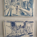 Selection of 2 tiles <i>Batman</i> 2020 and <i>Spectators on the steps of glise  Sainte Anne- Saint Martin</i>, Vallauris, 2020. Ceramic hand painted tiles 1-10,Vallauris, 2020. Each tile 16.5 x 29 cm