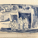 <i>Meeting on the steps of glise  Sainte Anne- Saint Martin</i>, Vallauris, 2020. Ceramic . 16.5 x 29 cm