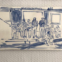 <i>Spectators on the steps of glise  Sainte Anne- Saint Martin</i>, Vallauris, 2020. Ceramic . 16.5 x 29 cm