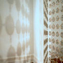 <i>Clouding</i>, detail, 1999. Linden Contemporary Art Space. embroidery looms, fishing tackle, crystal beads, printed chiffon