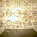 <i>Daydream, Clusters 1-10</i>, 1999. CCP, embroidery looms, printed chiffon, fishing tackle, magnifying glass. Dimensions variable