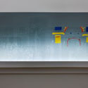 <i>Storyboard #96, 2008</i>. Linden Centre for Contemporary Arts. Etched glass, vinyl, timber, flouro lighting