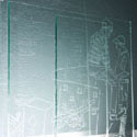 <i>Storyboard #96, 2008</i>. Linden Centre for Contemporary Arts. Etched glass, vinyl, timber, flouro lighting