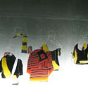 <i>Brunton Avenue (Dreamtime Match)<i>, 2007-2009. Etched glass, vinyl, timber, flouro lights