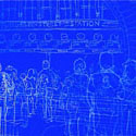 <i>Snapshot, Under the Clocks</i>, 2006 detail. Red Gallery. Etched glass, aluminium, 50 x 50 x 8cm