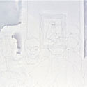 <i>Salle 13, Denon, Le Louvre</i>, 2001 detail. Cit Internationale des Arts and Mass Gallery. Etched glass, timber, 30 x 50 x 5cm
