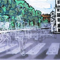 <i>Passage Clout</i>, 2001. Cit Internationale des Arts and Mass Gallery. Etched glass, enamel paint, timber, 30 x 50 x 5cm 