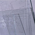 <i>Souvenir, La Dfense</i>, 2002, detail. Mass Gallery. Etched glass, aluminium