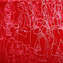 <i>Snapshot, Collins Street (After Bracks)/<i>, 2006 detail. Red Gallery. Etched glass, aluminium, 50 x 50 x8cm