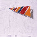<i>Chtelet</i>, detail, 2001. Cit Internationale des Arts and Mass Gallery. Etched glass, enamel paint, timber, 30 x 50 x 5cm