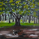 <i>Rosie in Edinburgh Gardens #2</i>, 2015. oil on masonite board, 61cm h x 47cm w