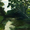 <i>Merri Creek Winter Light</i> 2020. Oil on board framed in oak. 42 x 52 cm