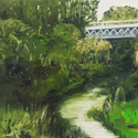 <i>Merri Creek down near Holden Street</i>  2020. Oil on board. 42 x 52 cm