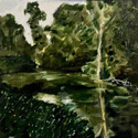 <i>Merri Creek Towards North Fitzroy</i>  2020. Oil on canvas. 20 x 25.5 cm