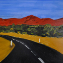<i>Road West McDonnell Ranges</i>, 2015. oil on masonite board, 47cm h x 61cm w