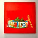 <i>Stanley and Oliver in Barbie's Pool</i>, 2014. 910 x 910 mm. oil, enamel on canvas