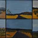 <i>Road series 1-6 near MacDonnell Ranges</i> 2016. oil on Masonite, 31cm hx 65 cm w (each painting 15cm h x 20cm w)