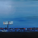 <i>Car MegaMart, Pakenham</i> 2016. oil on masonite board, 47cm h x 61cm w