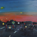 <i>Night Road Eastern Exit Freeway #2</i> , 2016. oil on masonite board, 47cm h x 61cm w