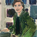 <i>A boy and his cat </i>, 2020. Oil on board, 21 x 15 cm