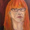 <i>Self with glasses</i> 2019. Oil on board, 42 x 32cm