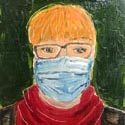 <i>Self post Vallauris</i> 2020. Oil on board, 23 x 17.5cm 