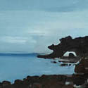 Toward the bird rock at Walkerville South, Oil on Board, 19.5 x 61, 2019