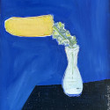 <i>Banksia in carafe 2024</i>. Oil on board. 36 x 23